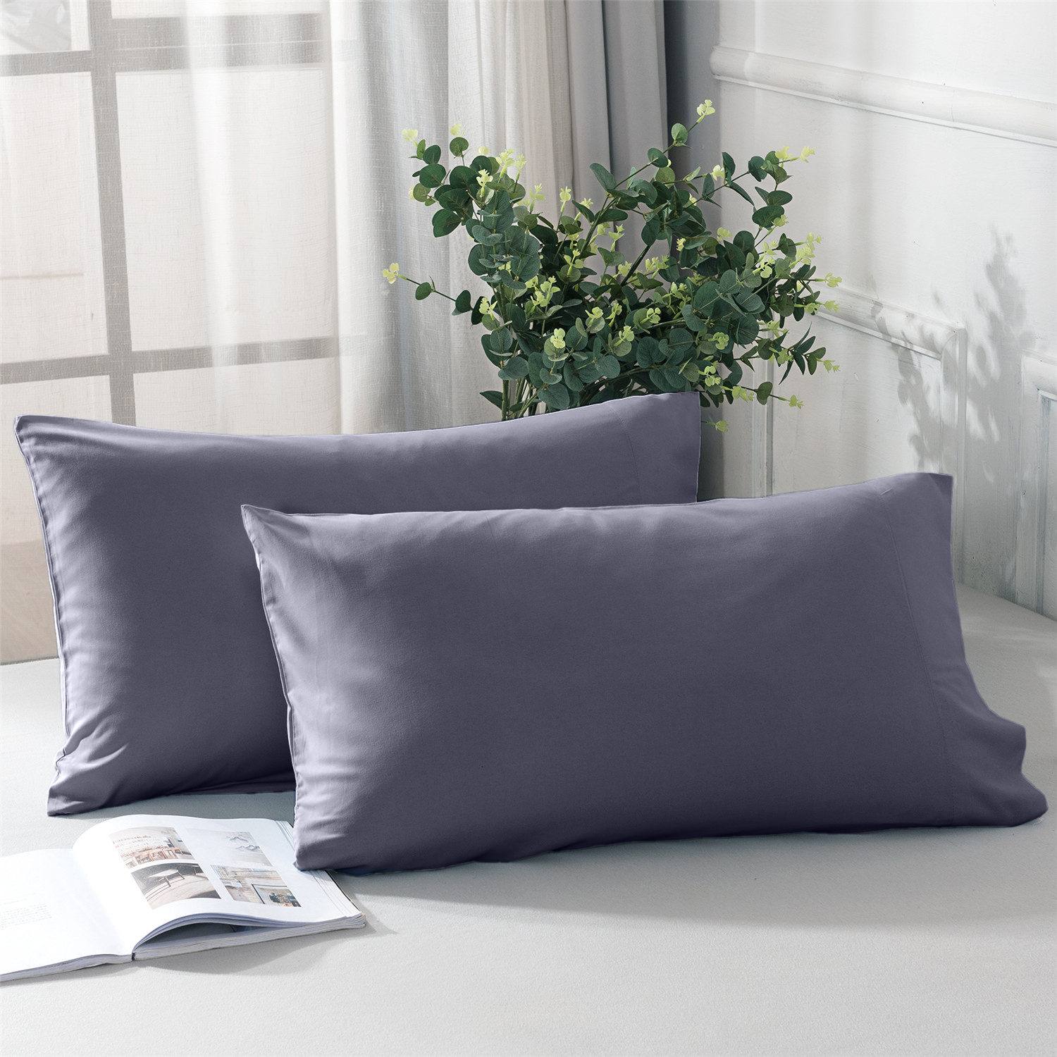 Bed Sheet Microfiber - Battilo 2pcs Solid Envelope Pillowcases Queen