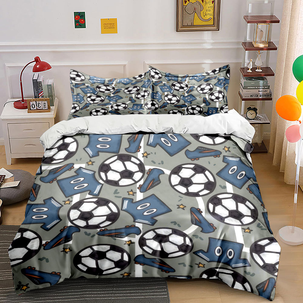 Bed Sheet Microfiber - Cartoon Soccer Jersey and Ball Pattern
