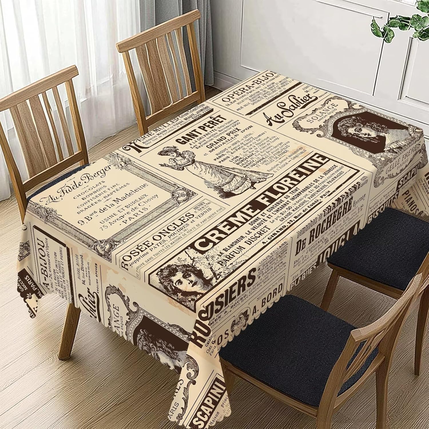 Home Textiles France - Vintage Paris France Newspaper Tablecloth, Brown