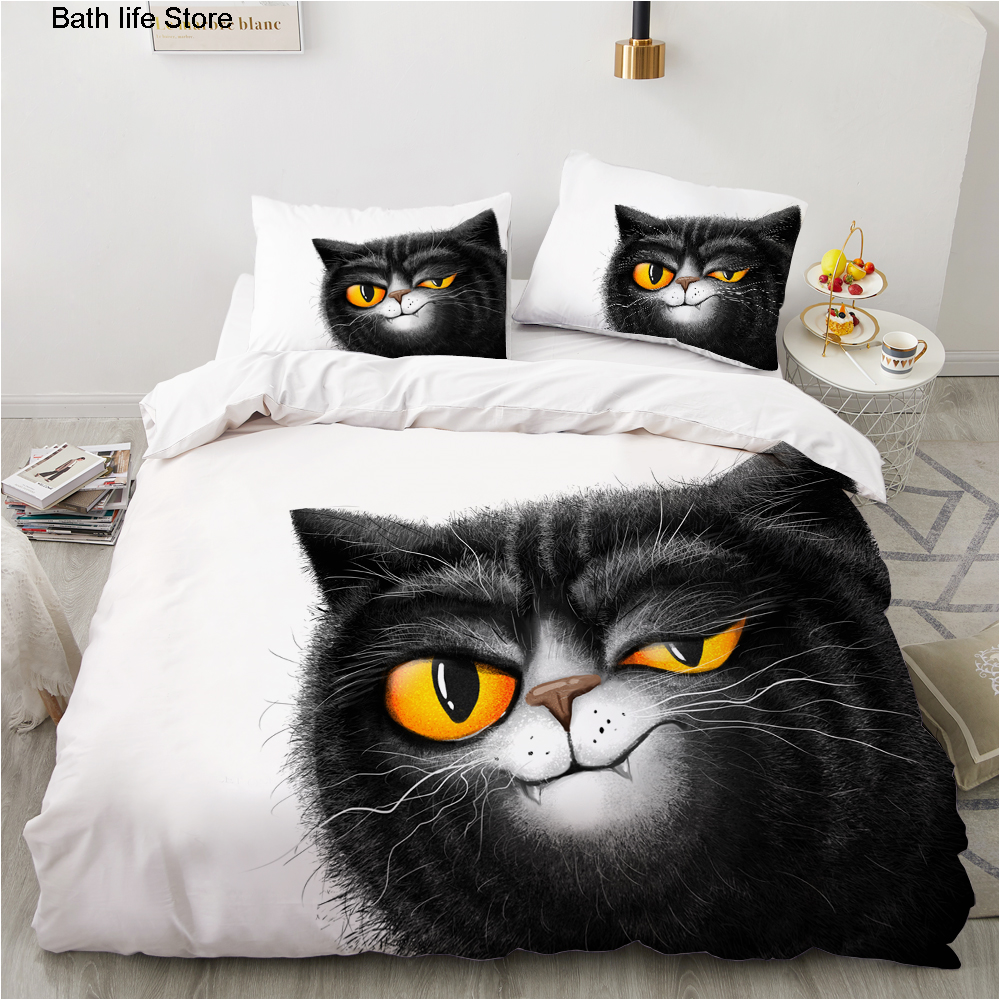 Home Textiles France - Black Cat Bedding Set Cute Cats