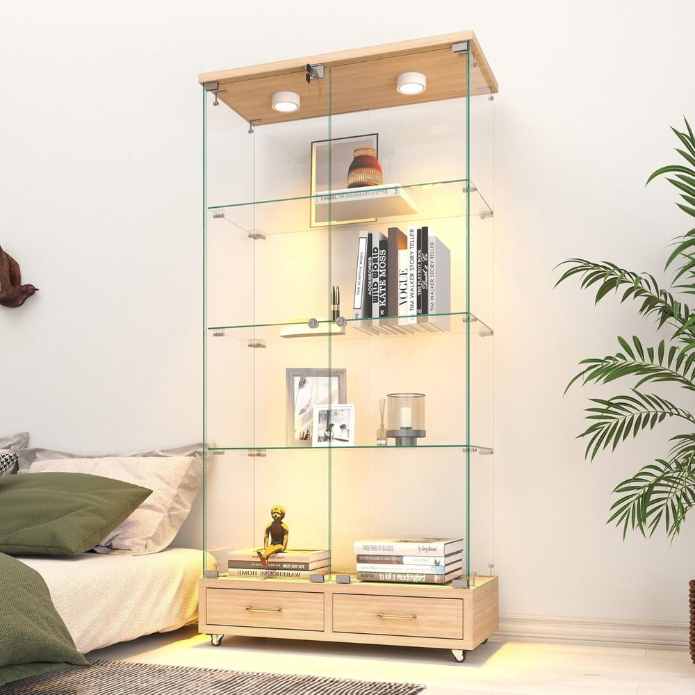 Home & Hotel Textiles Private Limited - 4-Tier Glass Cabinet with LED Lights,