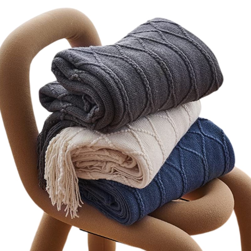 Vintage Gift Khaki Navy Blanke - Throw Blanket Chunky Knit avis et prix