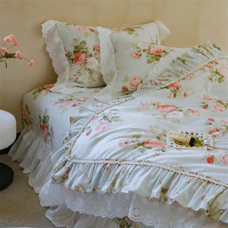 100%Cotton Elegant Floral Ruff - Home Textiles France avis et prix
