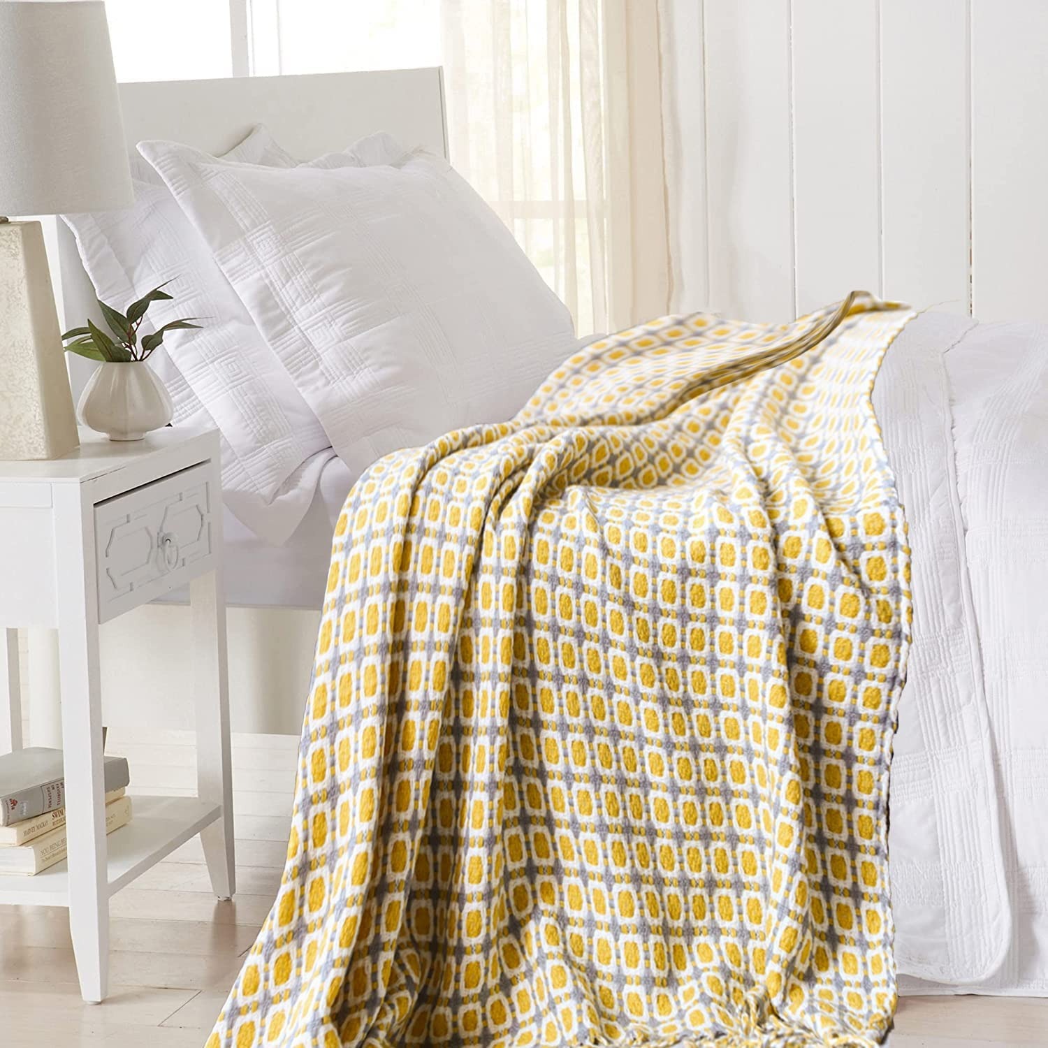 Mustard Yellow Nordic Knitted  - Throw Blanket Chunky Knit avis et prix