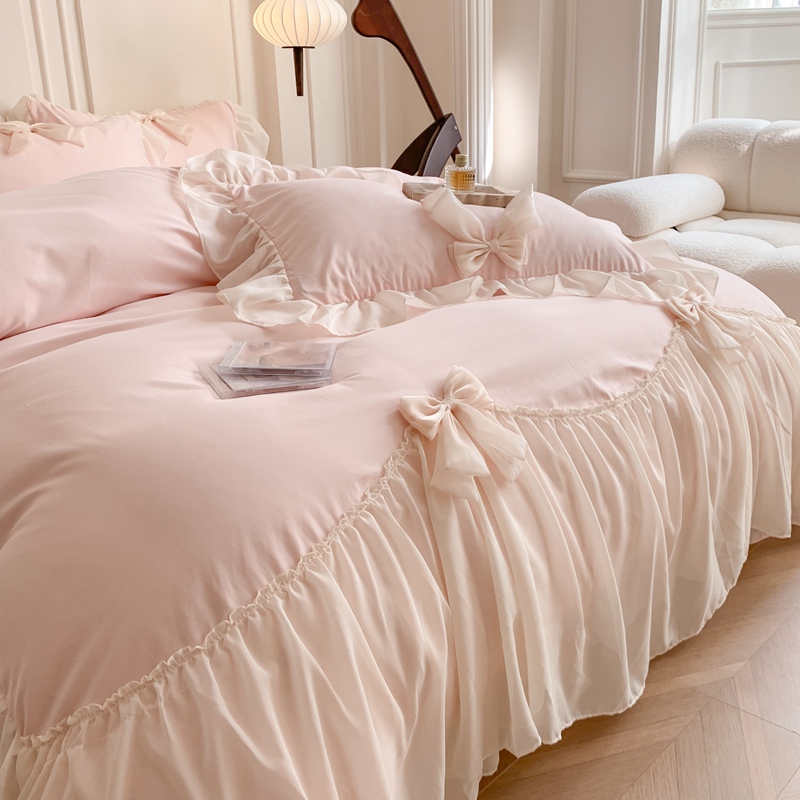 Chiffon Lace Bedding Set Pink  - Home Textiles France avis et prix