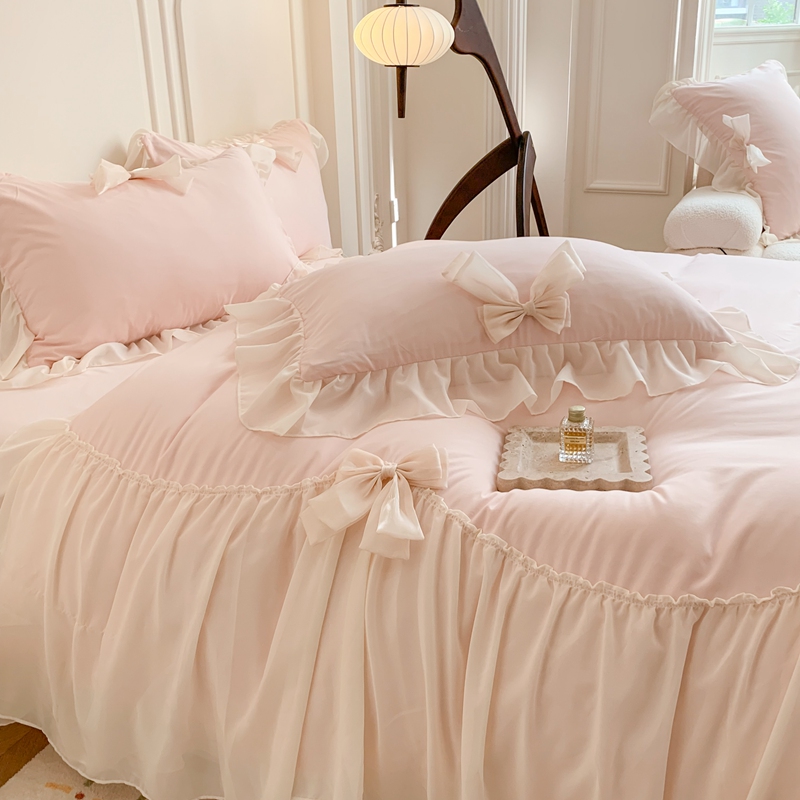 Chiffon Lace Bedding Set Pink  - Home Textiles France avis et prix
