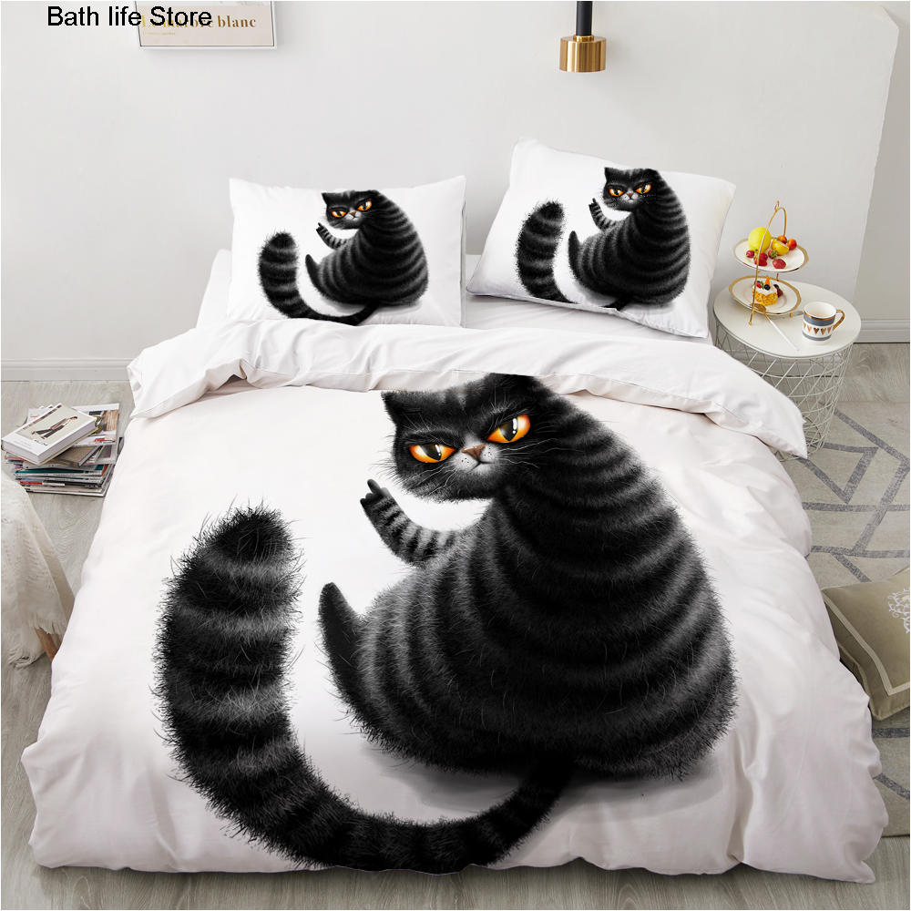 Black Cat Bedding Set Cute Cat - Home Textiles France avis et prix
