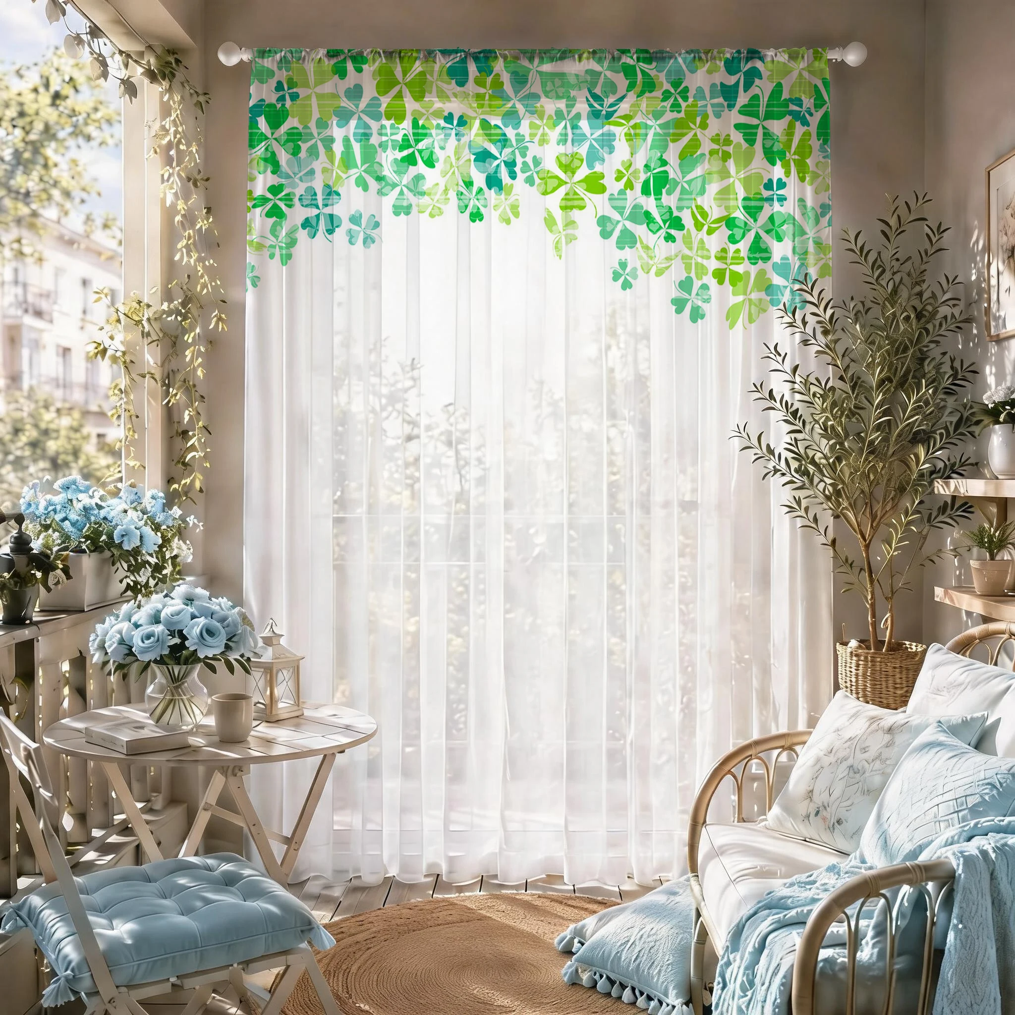 Light blue Modern Gradient She - Curtain Sheer Voile avis et prix