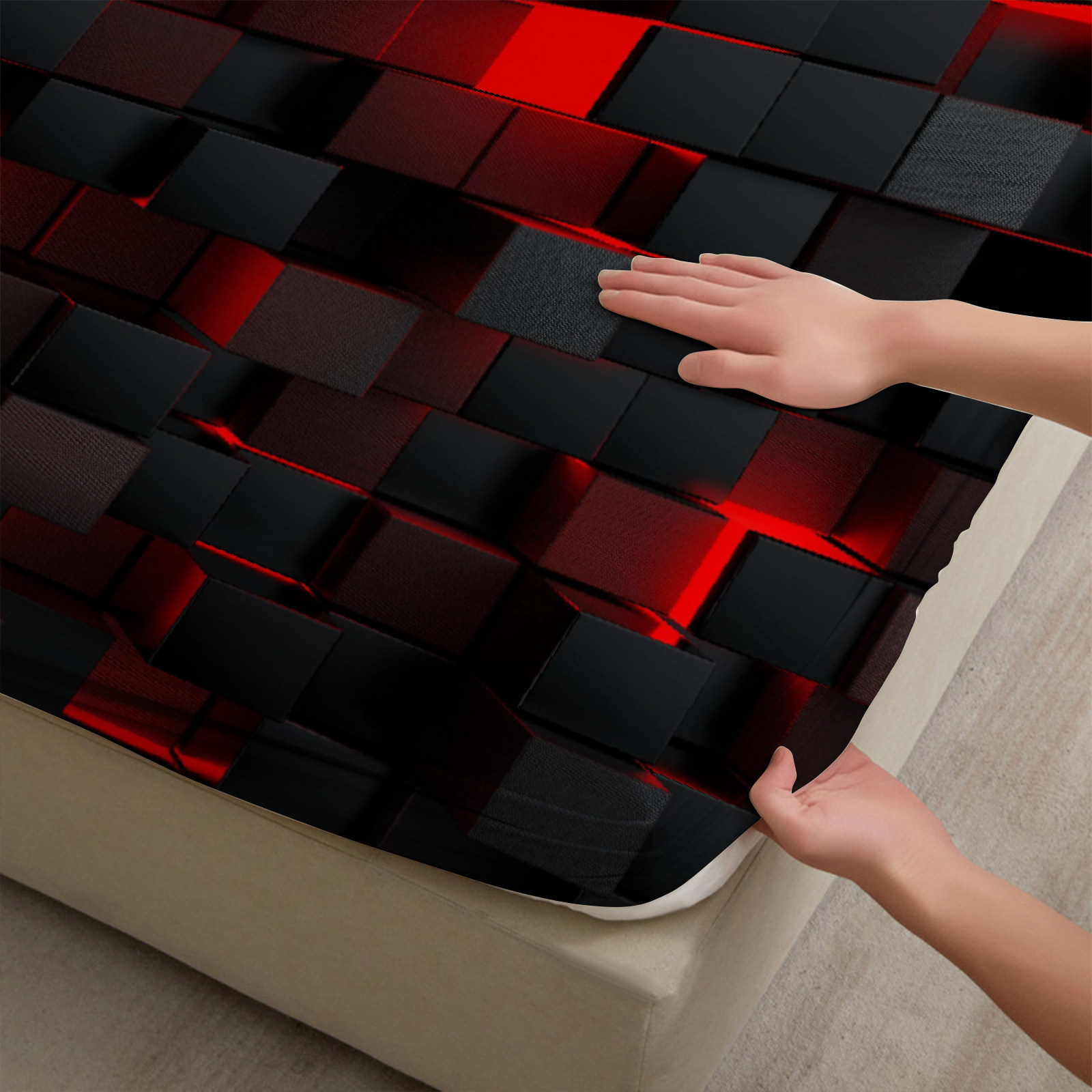 1 Piece 3D Red Black Pixel Gri - Bed Sheet Microfiber avis et prix