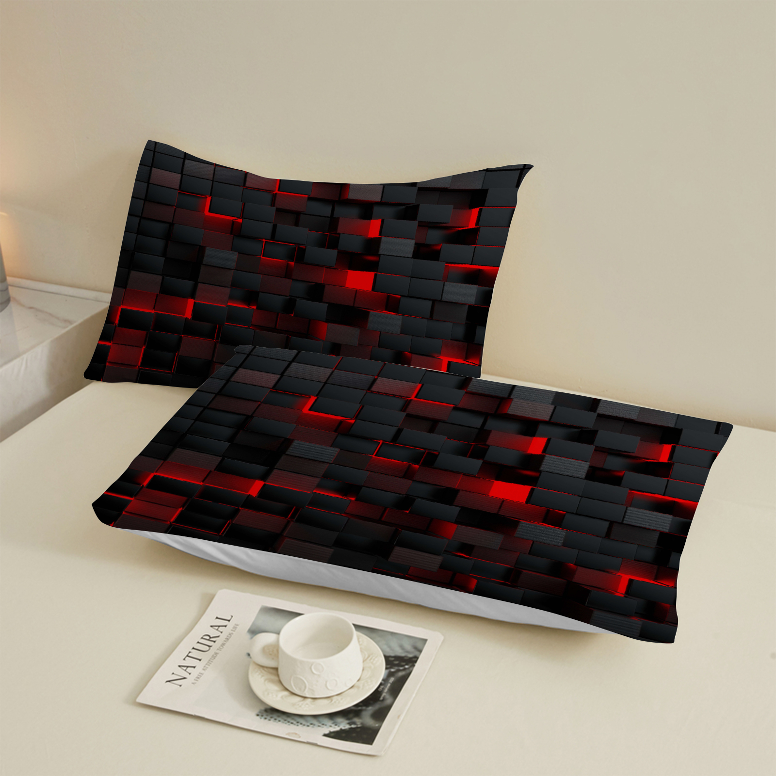 1 Piece 3D Red Black Pixel Gri - Bed Sheet Microfiber avis et prix