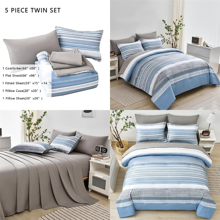 5 Pcs Bed in a Bag Stripe Comf - Bed Sheet Microfiber avis et prix