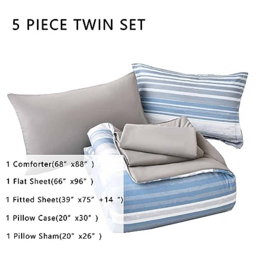 5 Pcs Bed in a Bag Stripe Comf - Bed Sheet Microfiber avis et prix