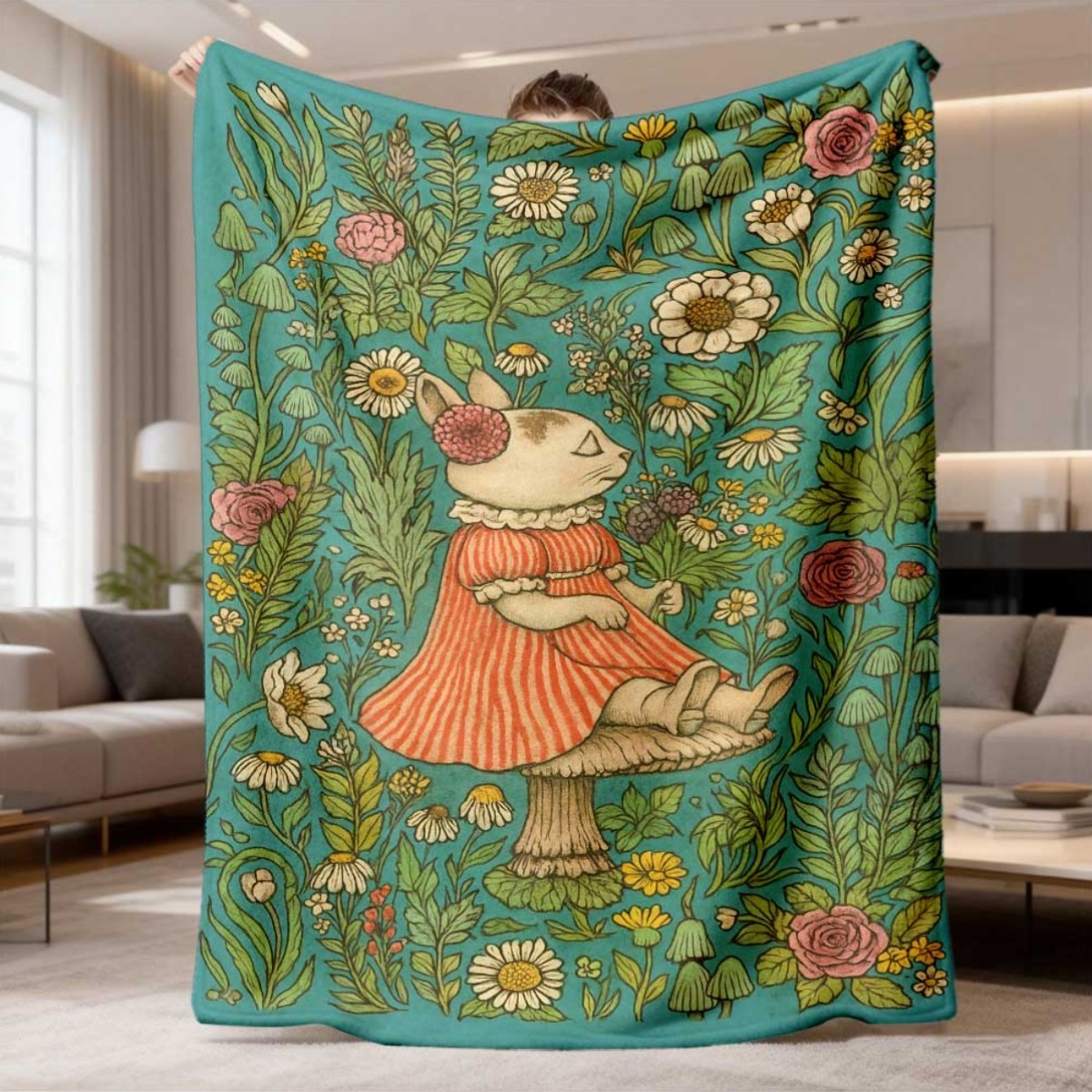 Whimsical Floral Rabbit Throw  - Throw Blanket Chunky Knit avis et prix