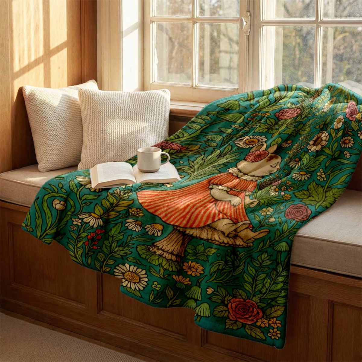 Whimsical Floral Rabbit Throw  - Throw Blanket Chunky Knit avis et prix