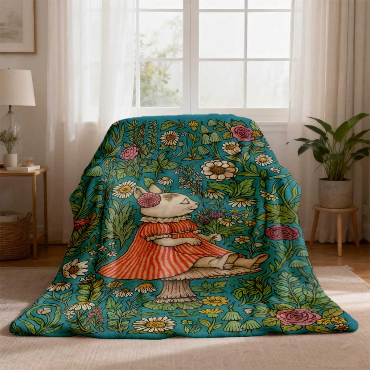 Whimsical Floral Rabbit Throw  - Throw Blanket Chunky Knit avis et prix